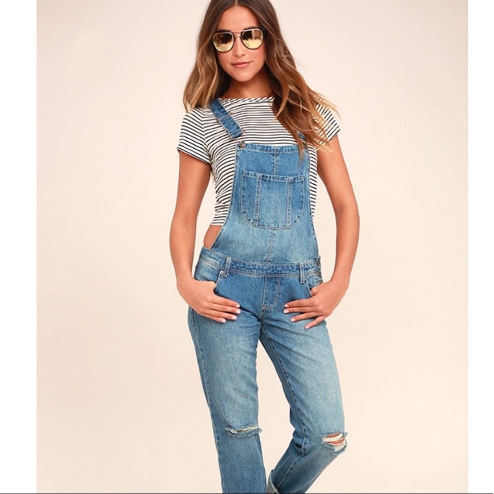 Light wash denim overalls